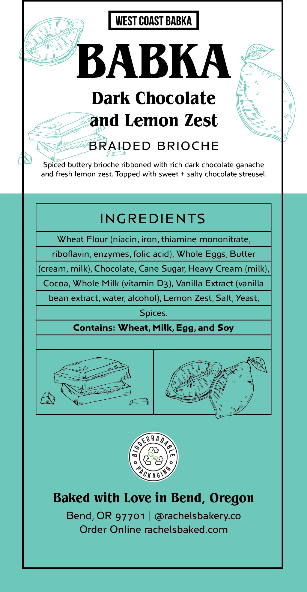 SINGLE ORIGIN CHOCOLATE BABKA INGREDIENTS LABEL